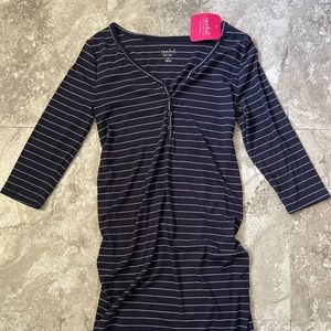 Isabel Maternity striped Henley t shirt midi dress - Size Medium - New!